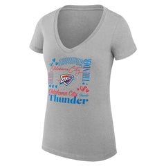 Oklahoma City Thunder G-III 4Her by Carl Banks Women's Super-Slim Fit Lightweight Team Name Collage Graphic V-Neck T-Shirt - Heather Gray sale