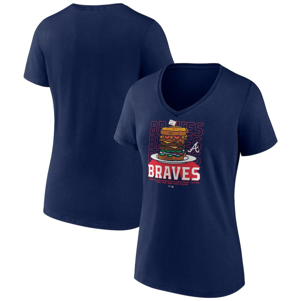Atlanta Braves Women's Blooper Burger V-Neck T-Shirt - Navy