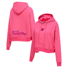 NFL Miami Dolphins Pro Standard Women's Triple Pink Cropped Fleece Pullover Hoodie
