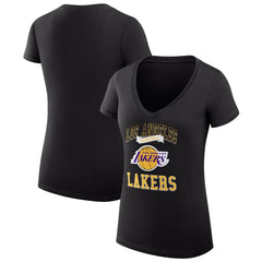 Los Angeles Lakers G-III 4Her by Carl Banks Women's Super-Slim Fit Lightweight Team Logo V-Neck T-Shirt - Black shop