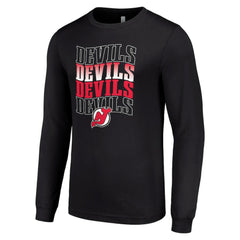 New Jersey Devils Starter Four Team Name Logo Long Sleeve Graphic T-Shirt