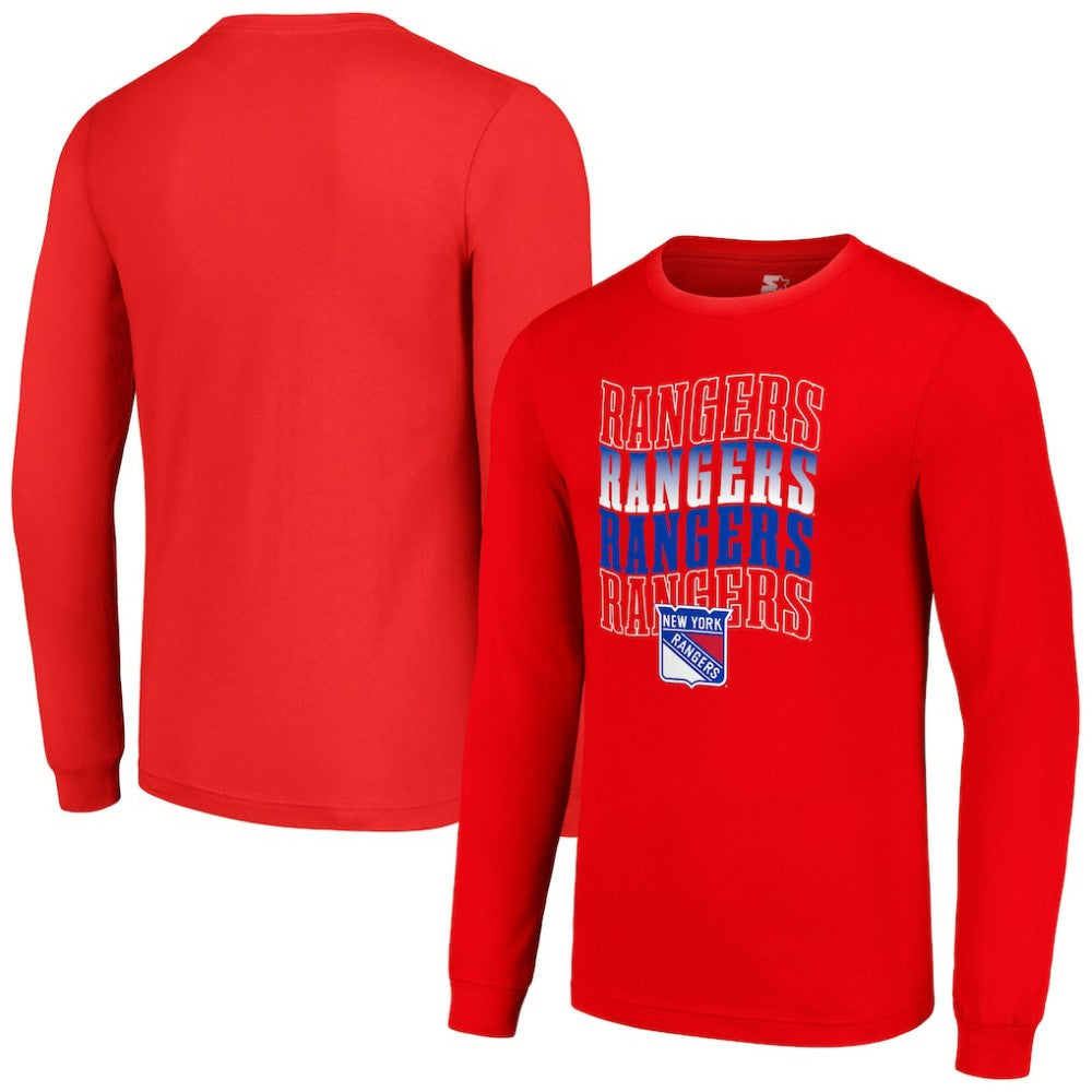 New York Rangers Starter Four Team Name Logo Long Sleeve Graphic T-Shirt