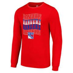 New York Rangers Starter Four Team Name Logo Long Sleeve Graphic T-Shirt