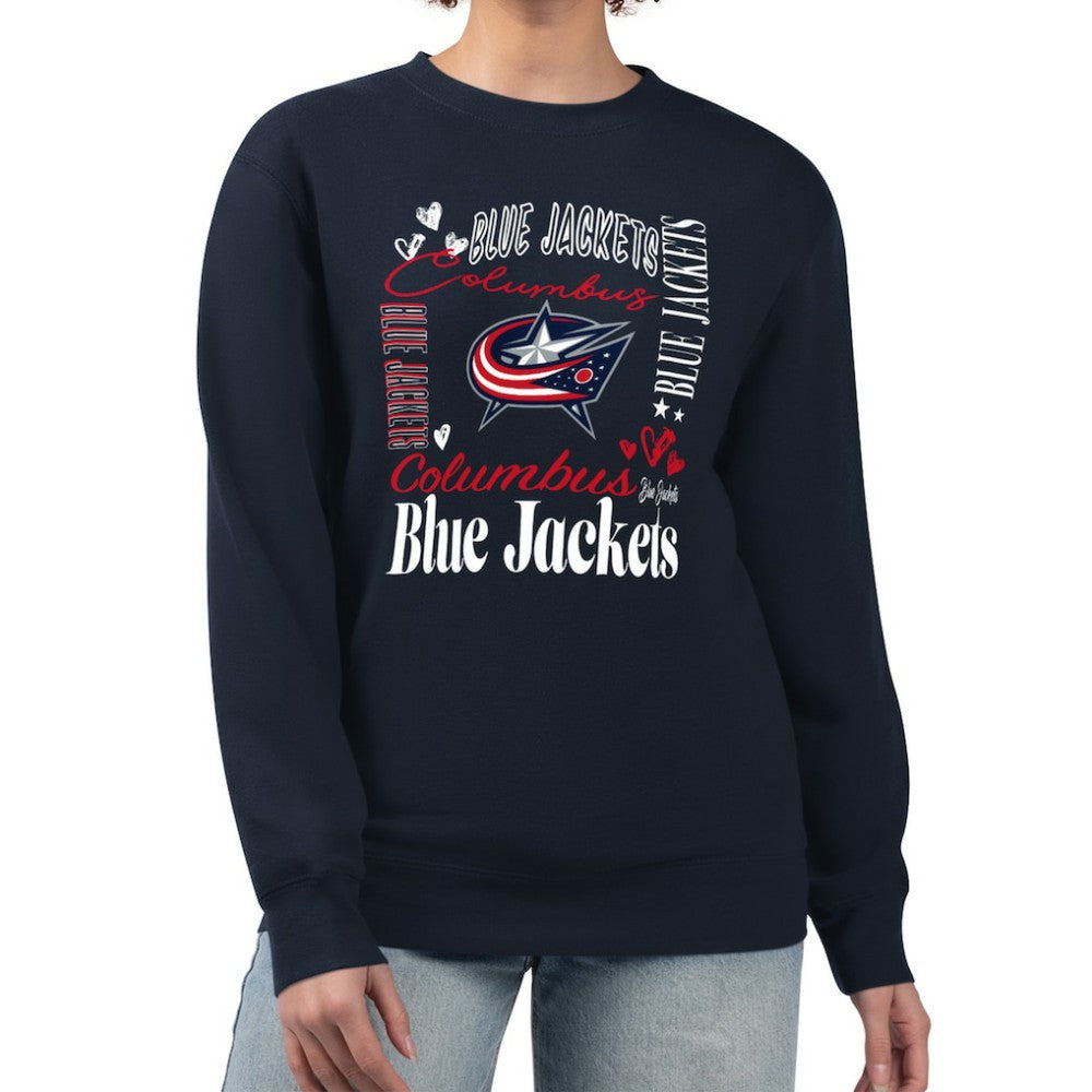 Columbus Blue Jackets G-III 4Her by Carl Banks Women's Collage Graphic Fleece Long Sleeve Pullover Sweatshirt