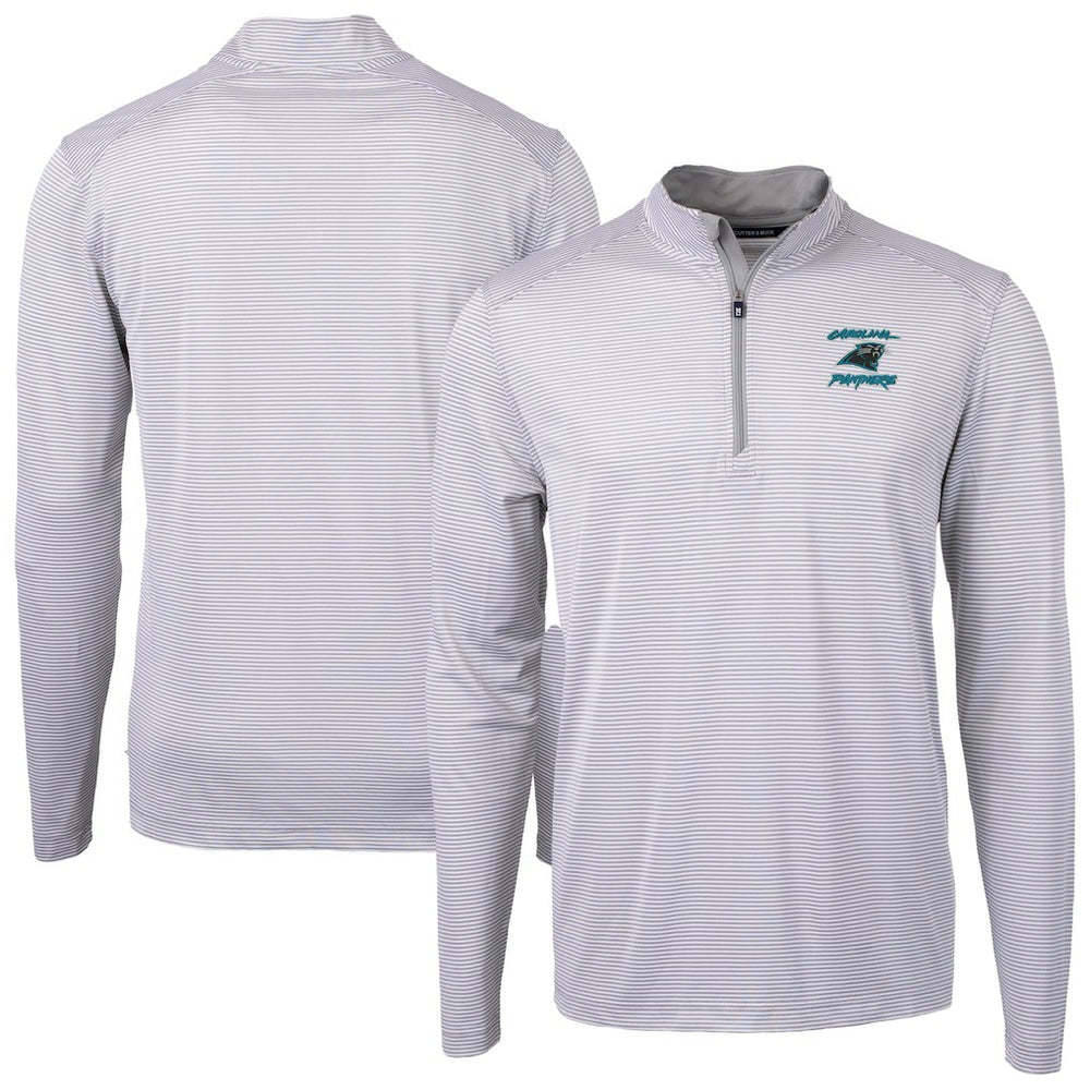 NFL Carolina Panthers Cutter & Buck Virtue Eco Pique Micro Stripe Recycled Quarter-Zip Jacket