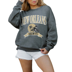 NFL New Orleans Saints Gameday Couture Women's Oversized Seal The Deal Premium Fleece Drop Shoulder Pullover Sweatshirt