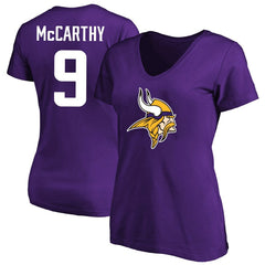NFL Minnesota Vikings J.J. McCarthy Women's Plus Size Fair Catch Name & Number Scoop Neck T-Shirt