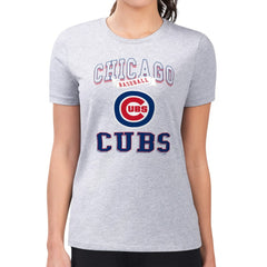 Chicago Cubs G-III 4Her by Carl Banks Women's Super-Slim Fit Lightweight Team Logo Graphic T-Shirt - Heather Gray