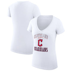 Cleveland Guardians G-III 4Her by Carl Banks Women's Super-Slim Fit Lightweight Team Logo Graphic V-Neck T-Shirt - White