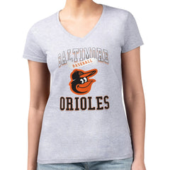 Baltimore Orioles G-III 4Her by Carl Banks Women's Super-Slim Fit Lightweight Team Logo Graphic V-Neck T-Shirt - Heather Gray