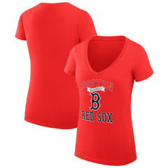 Boston Red Sox G-III 4Her by Carl Banks Women's Super-Slim Fit Lightweight Team Logo Graphic V-Neck T-Shirt - Red