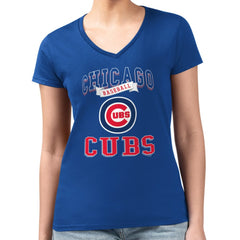Chicago Cubs G-III 4Her by Carl Banks Women's Super-Slim Fit Lightweight Team Logo Graphic V-Neck T-Shirt - Royal