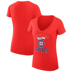 Chicago Cubs G-III 4Her by Carl Banks Women's Super-Slim Fit Lightweight Team Logo Graphic V-Neck T-Shirt - Red