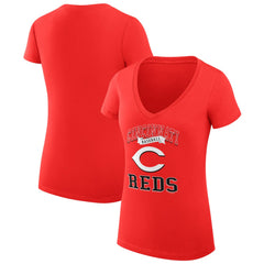 Cincinnati Reds G-III 4Her by Carl Banks Women's Super-Slim Fit Lightweight Team Logo Graphic V-Neck T-Shirt - Red
