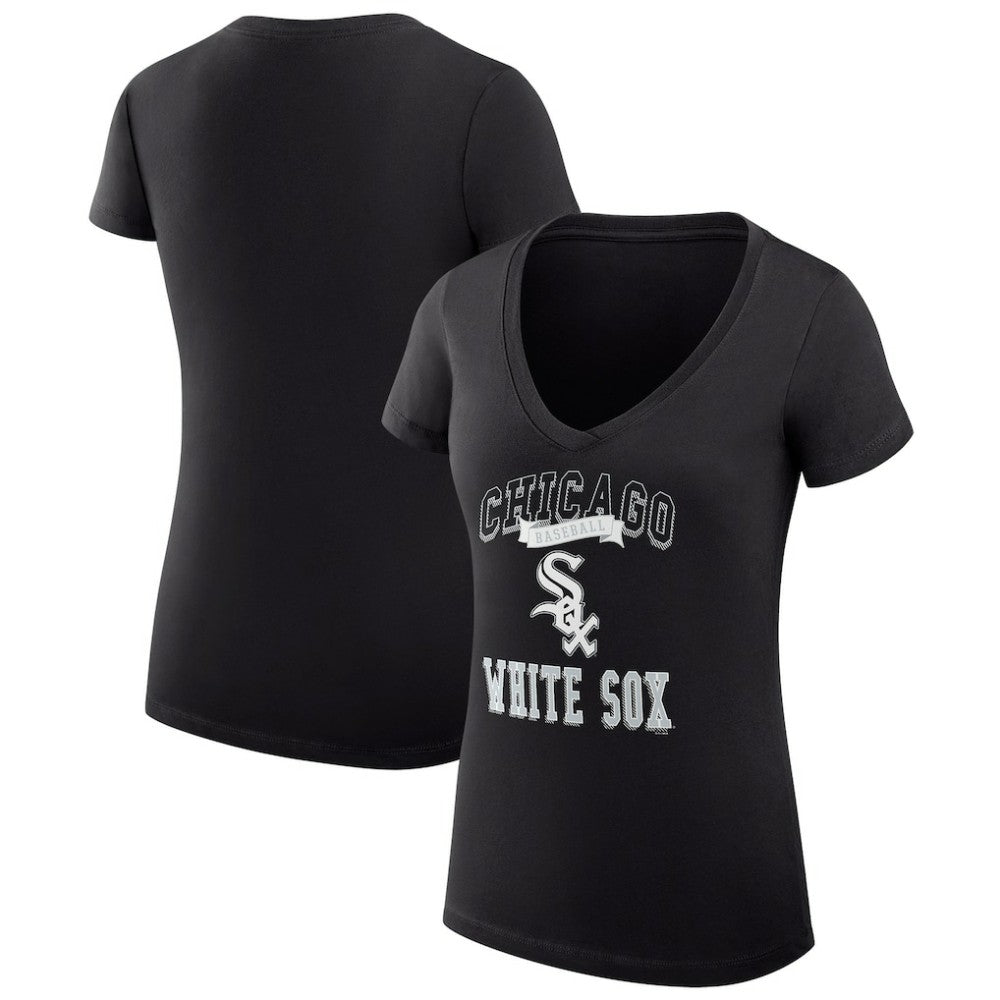 Chicago White Sox G-III 4Her by Carl Banks Women's Super-Slim Fit Lightweight Team Logo Graphic V-Neck T-Shirt - Black