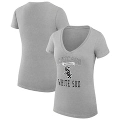 Chicago White Sox G-III 4Her by Carl Banks Women's Super-Slim Fit Lightweight Team Logo Graphic V-Neck T-Shirt - Heather Gray