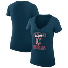 Cleveland Guardians G-III 4Her by Carl Banks Women's Super-Slim Fit Lightweight Team Logo Graphic V-Neck T-Shirt - Navy