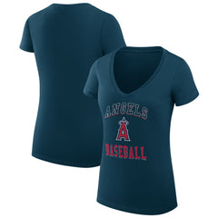 Los Angeles Angels G-III 4Her by Carl Banks Women's Super-Slim Fit Lightweight Team Logo Graphic V-Neck T-Shirt - Navy