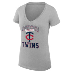 Minnesota Twins G-III 4Her by Carl Banks Women's Super-Slim Fit Lightweight Team Logo Graphic V-Neck T-Shirt - Heather Gray