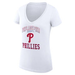 Philadelphia Phillies G-III 4Her by Carl Banks Women's Super-Slim Fit Lightweight Team Logo Graphic V-Neck T-Shirt - White