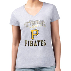 Pittsburgh Pirates G-III 4Her by Carl Banks Women's Super-Slim Fit Lightweight Team Logo Graphic V-Neck T-Shirt - Heather Gray