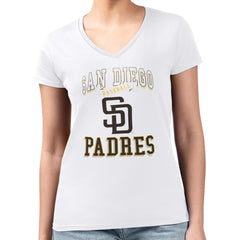 San Diego Padres G-III 4Her by Carl Banks Women's Super-Slim Fit Lightweight Team Logo Graphic V-Neck T-Shirt - White