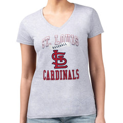 St. Louis Cardinals G-III 4Her by Carl Banks Women's Super-Slim Fit Lightweight Team Logo Graphic V-Neck T-Shirt - Heather Gray