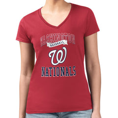 Washington Nationals G-III 4Her by Carl Banks Women's Super-Slim Fit Lightweight Team Logo Graphic V-Neck T-Shirt - Red