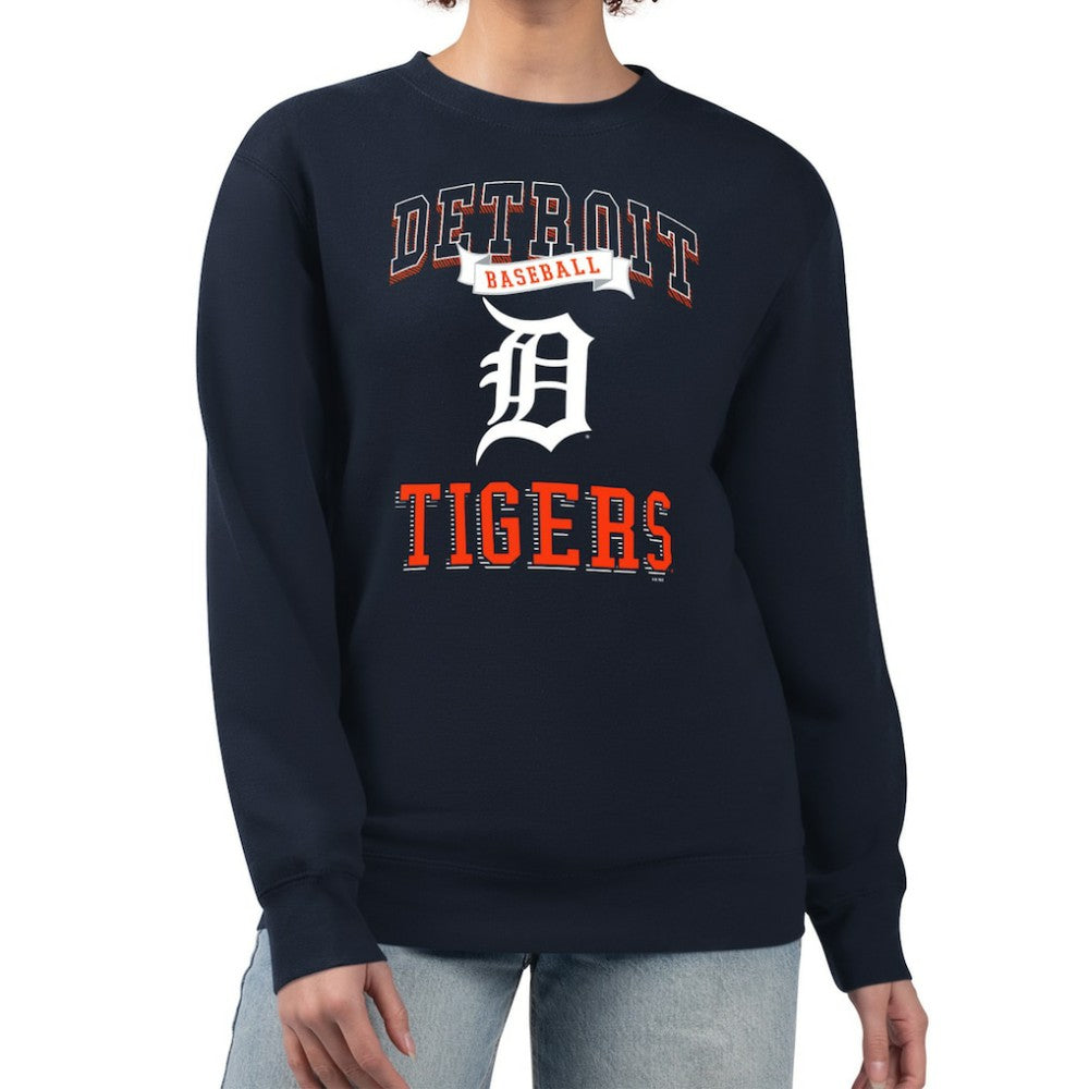 Detroit Tigers G-III 4Her by Carl Banks Women's Team Logo Graphic Tri-Blend Fleece Pullover Sweatshirt - Navy