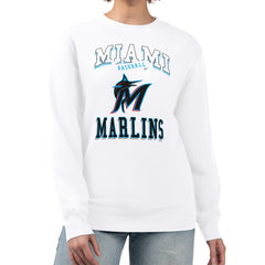 Miami Marlins G-III 4Her by Carl Banks Women's Team Logo Graphic Tri-Blend Fleece Pullover Sweatshirt - White