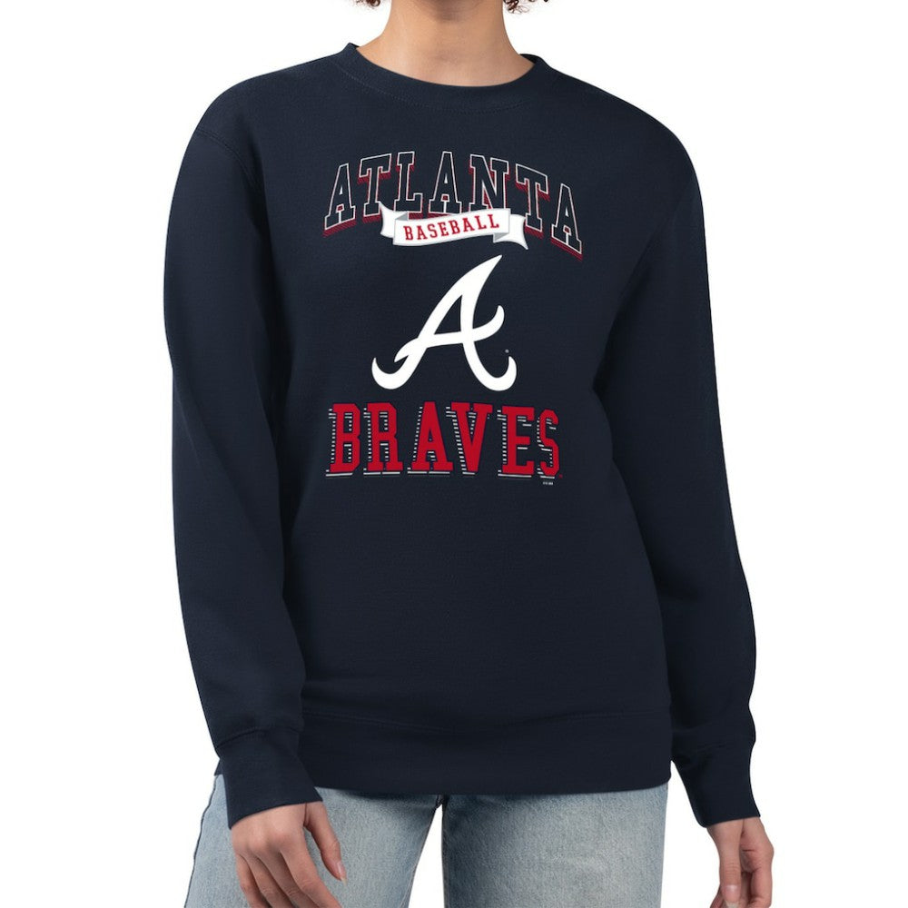 Atlanta Braves G-III 4Her by Carl Banks Women's Team Logo Graphic Tri-Blend Fleece Pullover Sweatshirt - Navy