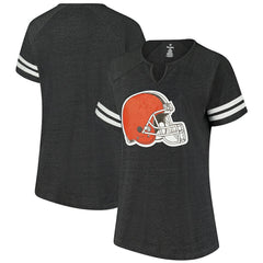 NFL Cleveland Browns Women's Plus Size Logo Striped Raglan Notch Neck T-Shirt