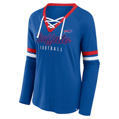 NFL Buffalo Bills Women's Plus Size Won & Done Lace-Up V-Neck Long Sleeve T-Shirt