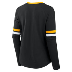NFL Pittsburgh Steelers Women's Plus Size Won & Done Lace-Up V-Neck Long Sleeve T-Shirt