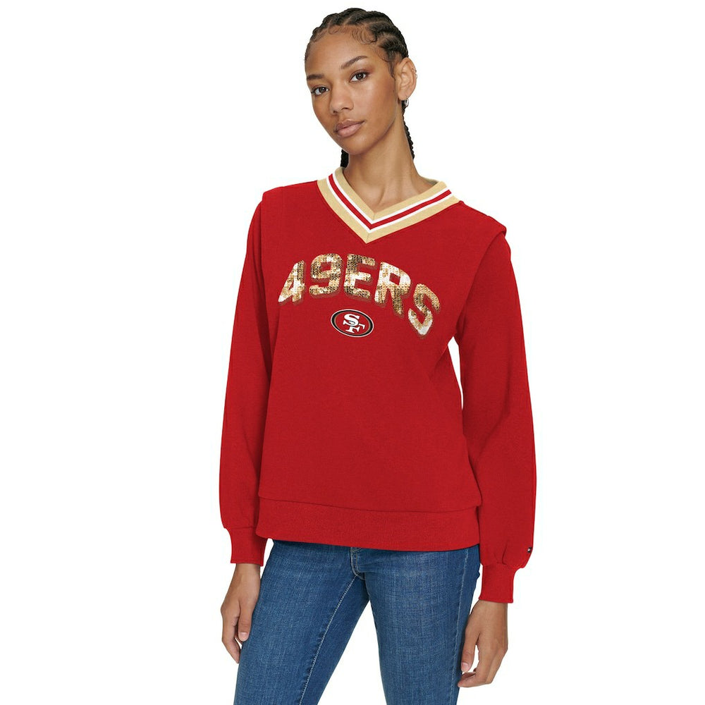 NFL San Francisco 49ers Tommy Hilfiger Women's Alice V-Neck Pullover Sweatshirt