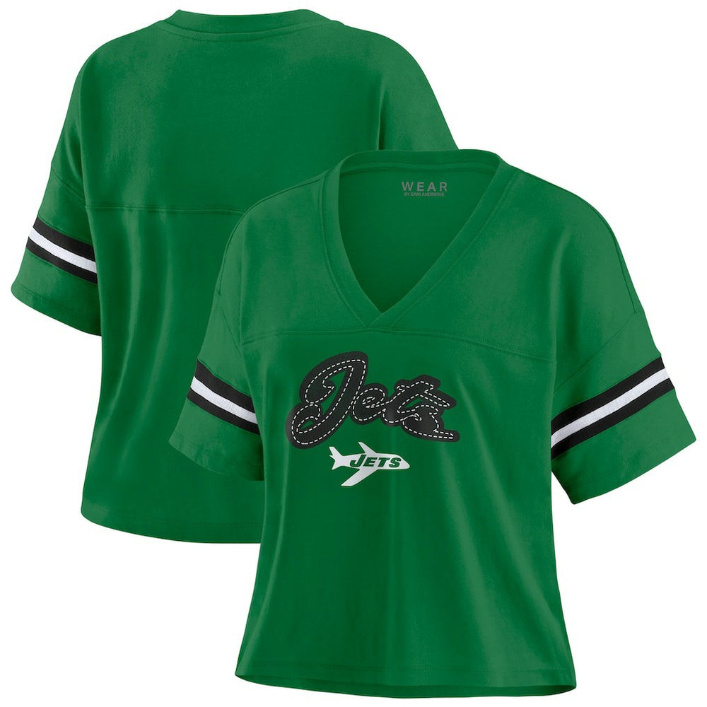 NFL New York Jets WEAR by Erin Andrews Women's Color Block Boxy V-Neck T-Shirt