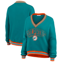NFL Miami Dolphins WEAR by Erin Andrews Women's Oversized Long Sleeve V-Neck Sweatshirt