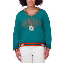 NFL Miami Dolphins WEAR by Erin Andrews Women's Oversized Long Sleeve V-Neck Sweatshirt