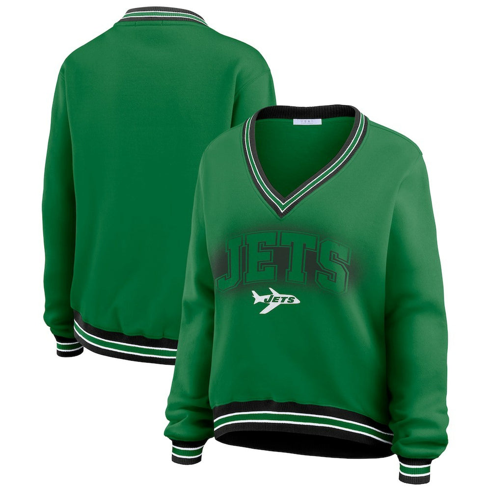 NFL New York Jets WEAR by Erin Andrews Women's Oversized Long Sleeve V-Neck Sweatshirt