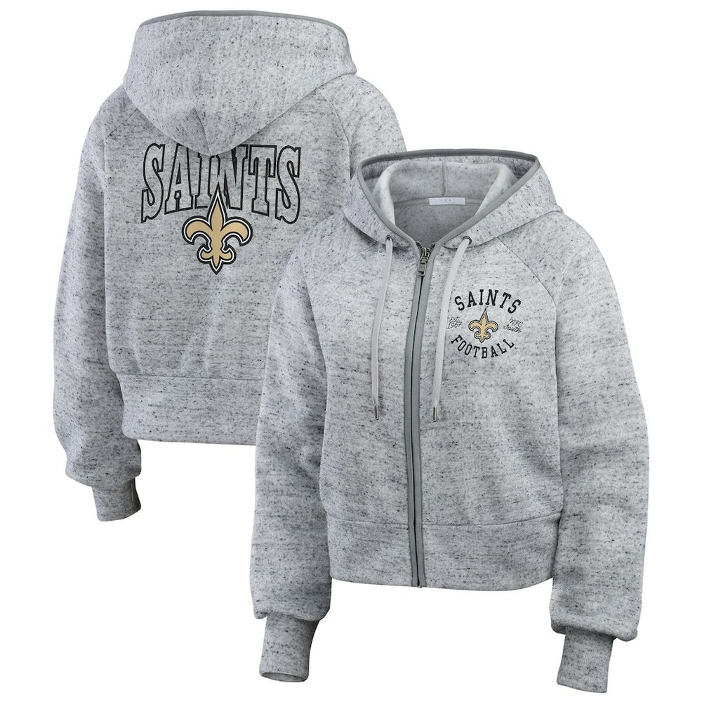 NFL New Orleans Saints WEAR by Erin Andrews Women's Speckled Fleece Cropped Full-Zip Hoodie