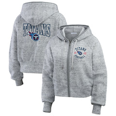 NFL Tennessee Titans WEAR by Erin Andrews Women's Speckled Fleece Cropped Full-Zip Hoodie