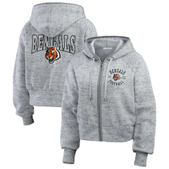 NFL Cincinnati Bengals WEAR by Erin Andrews Women's Speckled Fleece Cropped Full-Zip Hoodie