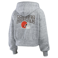 NFL Cleveland Browns WEAR by Erin Andrews Women's Speckled Fleece Cropped Full-Zip Hoodie