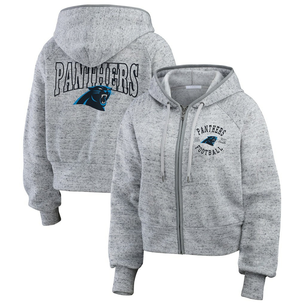 NFL Carolina Panthers WEAR by Erin Andrews Women's Speckled Fleece Cropped Full-Zip Hoodie