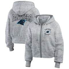 NFL Carolina Panthers WEAR by Erin Andrews Women's Speckled Fleece Cropped Full-Zip Hoodie