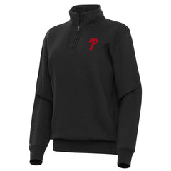 Philadelphia Phillies Antigua Women's Victory Quarter-Zip Sweatshirt - Black