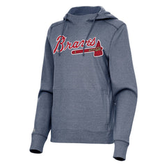 Atlanta Braves Antigua Women's Justice Pullover Hoodie - Heather Navy