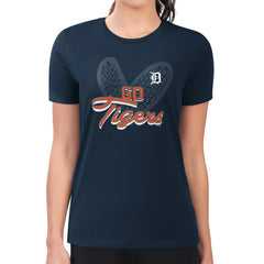 Detroit Tigers G-III 4Her by Carl Banks Women's Super-Slim Fit Lightweight Leopard Heart T-Shirt - Navy