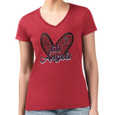 Los Angeles Angels G-III 4Her by Carl Banks Women's Super-Slim Fit Lightweight Leopard Heart V-Neck T-Shirt - Red