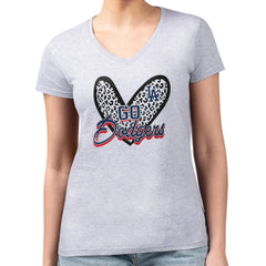 Los Angeles Dodgers G-III 4Her by Carl Banks Women's Super-Slim Fit Lightweight Leopard Heart V-Neck T-Shirt - Heather Gray